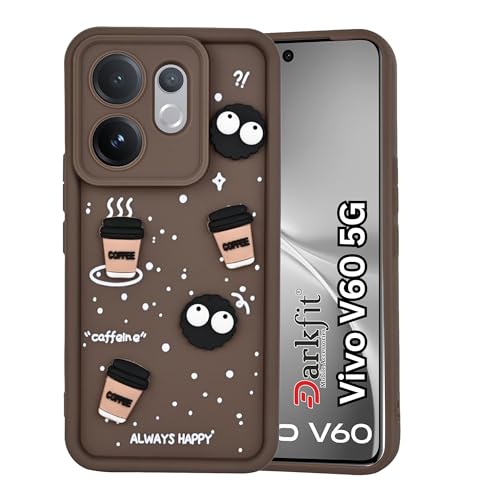 Image of DARKFIT Back Case Cover Compatible for Vivo V60 5G | Cute Fun Cartoon 3D Ball | Coffee Silicone Case | Case Cover with Camera & Body Protection | Shock Proof | for Vivo V60 5G | Color Brown