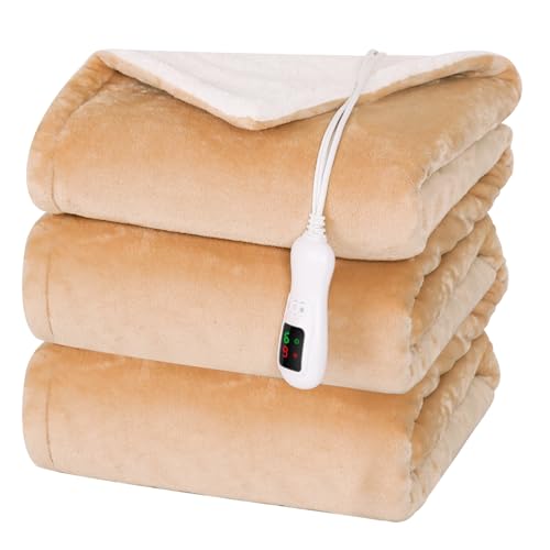 Electric Heated Blanket Twin Size, Washable Blanket Warmer for Home for Adults, Fast Heating Super Cozy Soft Flannel 62" x 84", 9 Heat Levels, 1-9H Auto-Off, ETL Certified, Camel