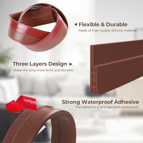 Image of Door Bottom Seal Strip for Gaps, Waterproof, Dust & Insect Blocker for Door, Self Adhesive Guard for Wooden, Metal & Glass Doors (Brown)