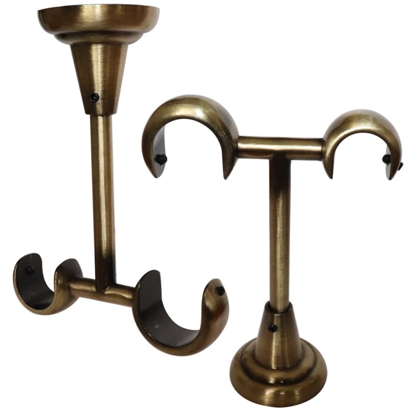 Refila Lot de 2 supports de tringle à rideaux de diamètre 19 mm/25 mm – Support de plafond moderne double (bronze antique)