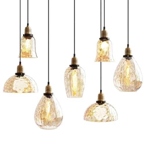 Lámpara vintage de cristal ámbar y diseño loft industrial con tres cabezales de alta resistencia