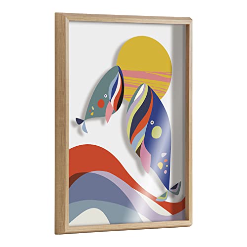 Kate and Laurel Blake Modern Colorful Whales Framed Printed Glass