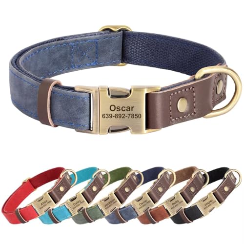 Image of Personalized PU Leather Dog Collars, Quick Release Buckle,Blue,XL