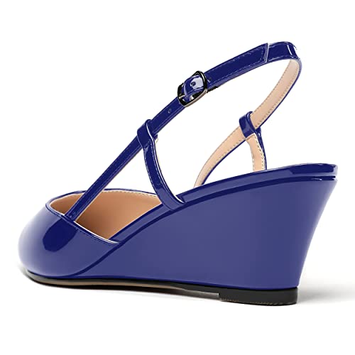 WAYDERNS Women's Ankle Strap Pointed Toe Patent Slingback Wedge Low Heel Pumps Evening Dress Shoes 2 Inch 7