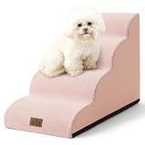 COZY KISS 犬階段 高密度スポンジ 防水加工 ドッグステップ 滑り止め底面 カバー取り外し洗える コンパクト収納 ペット階段 (ピンク、40×72×50cm、4段)