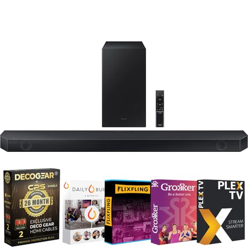 Image of Samsung HW-Q600C 3.1.2ch Soundbar & Subwoofer with Dolby Bundle with Movies Streaming + Deco Gear 2X 4K HDMI 2.0 Cable w /Copper Conductors & CPS Exclusive 26 Month Protection Pack (BEACH-CPS-26500)