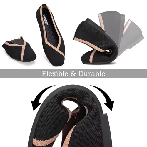 Image of Frank Mully Women Square Toe Flat Shoes Comfortable Knitted Flats | Walking Shoes