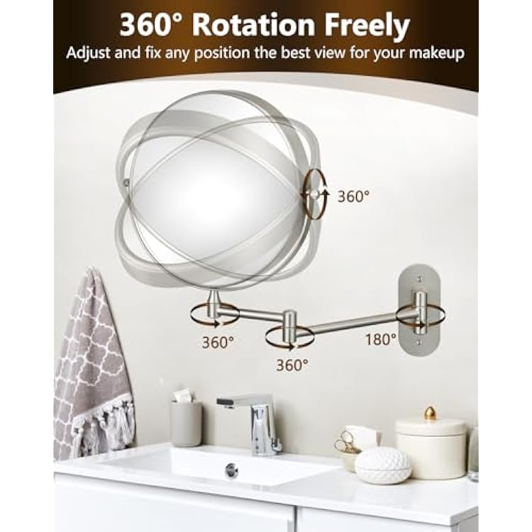 DECLUTTR 9 Inch Wall Mounted Makeup Mirror, 15X Magnification Double Sided Swivel Extendable Bathroom Mirror