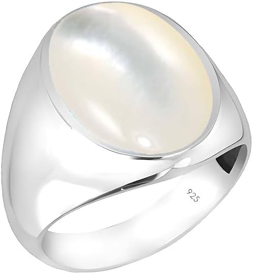Natural Pearl Mens Ring 925 Sterling Silver Pearl Rings Promise Ring Mens Statement Signet Ring for Him June Gemstone Jewelry Gift for HIm