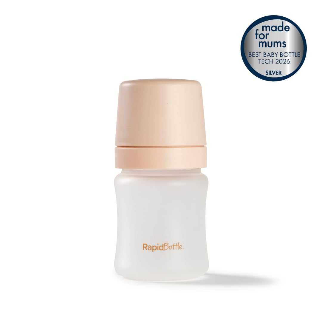 Nuby RapidBottle Biberon en verre anti-colique – Bouteille en verre revêtu de silicone avec tétine semblable à la poitrine | Alimentation rapide | Sans microplastiques | Stérilisation rapide | 140 ml