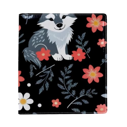 Funda de libro ajustable Wolves and Florals de piel sintética para cuadernos de gran tamaño