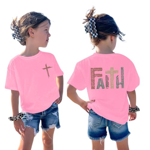 Image of Jesus Shirt for Girls Christian Faith Tshirts Kids Cute Bible Verse Graphic Tees Inspirational God Religious Clothes