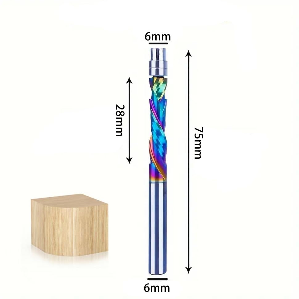 1 szt. 6/6,35/8mm Rainbow Nóż do przycinania Ostrze kompozytowe All-in-one Frez rzeźbienia ze stopu Końcówka węglikowa obróbki drewna(6x28x75)