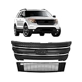 Front Upper Lower Grille&Grille Shell Set 3pcs Replacement for Explorer 2011-2015