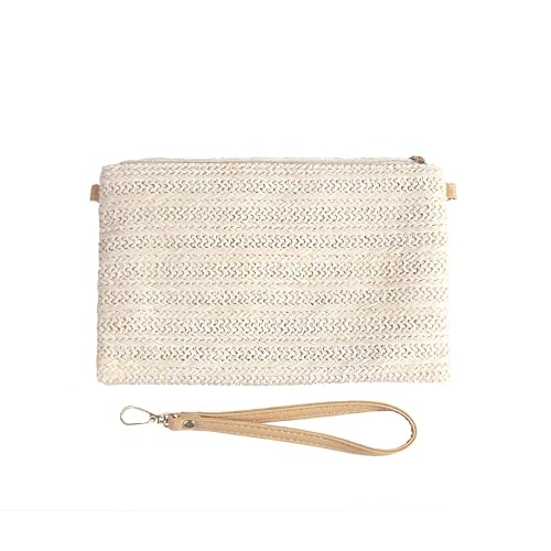 Eiyye Straw Clutch Purse Womens Wristlet Wallets Handbag Boho Summer Beach Purse with Zipper for Women (Off White)