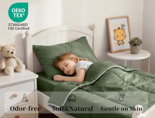Image of ZPECC Toddler Bedding Set - 4 Piece Hypoallergenic Baby Crib Bedding Set for Boys and Girls, Includes Toddler Comforter, Flat Sheet, Fitted Sheet and Pillowcase, Olive Green