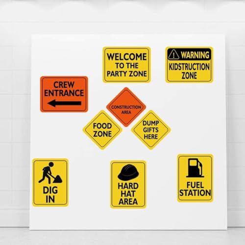 WERNNSAI Construction Party Decorations - 12 PCS Construction Birthday Party Supplies for Boys Kids Truck Birthday Cutouts Traffic Road Signs for Under Construction Party Baby Shower Wall Decor