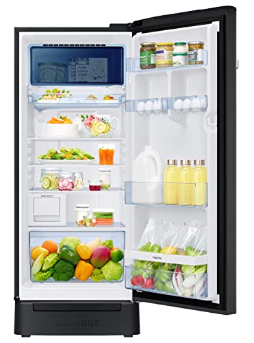 Image of Samsung 209L 3 Star Inverter Direct-Cool Single Door Digi-Touch Curd Maestro Refrigerator Appliance (RR23C2K33BX /HL,Luxe Black) Base Stand Drawer