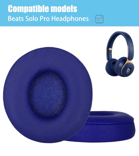 Repuestos de almohadillas para auriculares Beats Solo Pro | Almohadillas de alta densidad y aislamiento de sonido, material de cuero proteínico azul miniatura 2