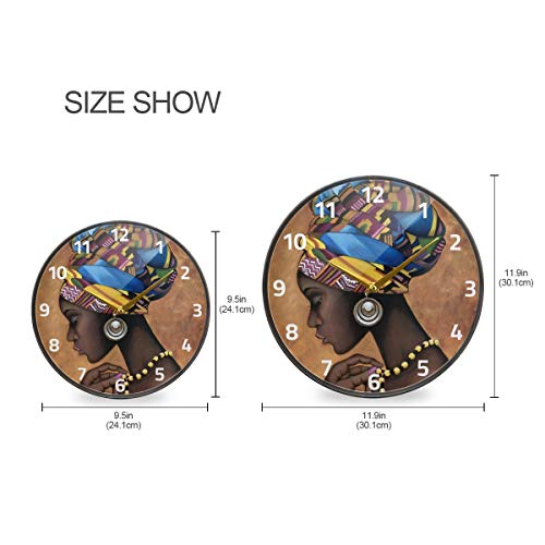Alaza Afro African Woman Wall Clock Battery Operated Silent Non Ticking Clocks For Living Room Decor 12 Inch / 9.5 Inch #TOP1
