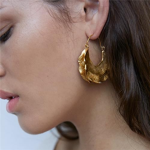 Fulani Basket Gold Round Earrings for Women Boho Statement Classic Texture Irregular Hollow Shield Shaped Chunky Large Dangle Drop Earrings for Her Wife Mom Sister Friend Fashionable Jewelry Accessories2