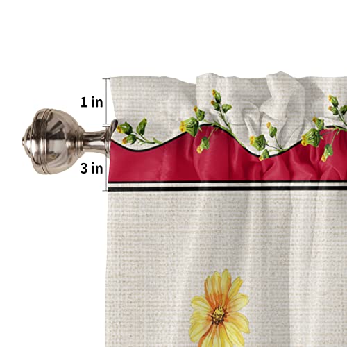 Spring Gnome Window Curtain Set With Tiers And Valance, 3 Pieces Rod Pocket Valances Dwarf Daisies Ladybirds Floral Flowers Window Treatment Semi Sheer Kitchen Bedroom Farmhouse Decor (52" W X 18" L) #TOP4