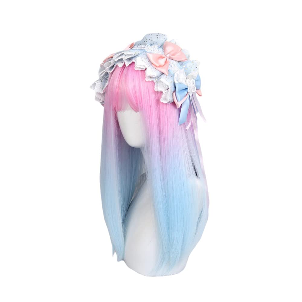 Sweet Girl Femal Adult Lolita Blue Pink Gradient Mixed Wig Fringe Long Straight Hair Anime Cosplay Wigs Synthetic Periwig Chic