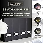 Blu Monaco Foldable Black Magazine File Holder with Leather Label Holder - Set of 6 Cardboard Magazine File Boxes Desk File Organizer - Image 2