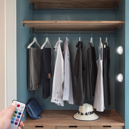 Remote-Controlled Wireless Lights, Adaptable Push Lights for Classrooms, Operate On AAA Batteries, Water-Resistant Mood Lighting, Touch-Activated, Four-Pack with Remote