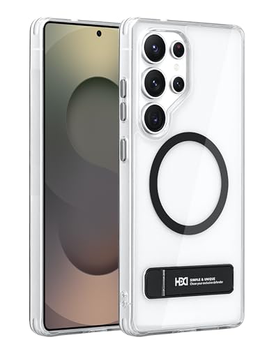 Image of BOUNCEBACK Polycarbonate Shockproof Transparent Hybrid Back Case /Cover with Kick Stand Support Magnetic Charging for Samsung Galaxy S25 Ultra - (Clear Black)