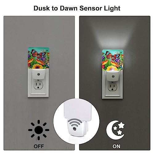 Image of Flower and Butterfly LED Plug-in Night Light 2-Pack, Auto Sensor Nightlights Set of 2 for Bedroom Bathroom