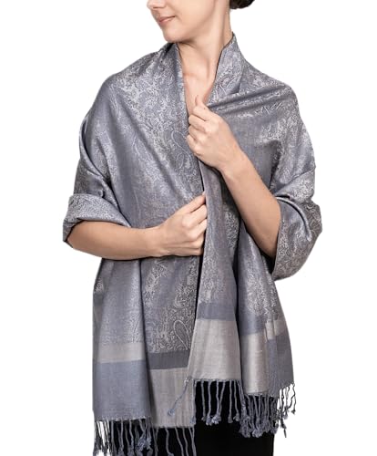 Achillea Pashmina-Schal im Vintage-Stil, Jacquard, Paisleymuster, zweifarbig - Grau -