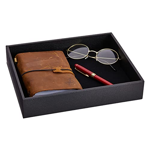 Juvale 2 Pack Faux Leather Valet Tray For Men, Velvet Catchall Organizer For Entryway, Nightstand, Keys, Wallet (Black, 10 X 8 X 2 In) #TOP4