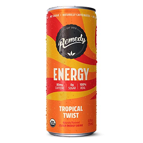 Remedy Energy Drink - Sugar Free, Usda Organic, Low Carb & Low Calorie - Clean Energy With Natural Caffeine & Antioxidants - Energy Tropical Twist - 8.5 Fl Oz Can, 24-Pack #TOP3