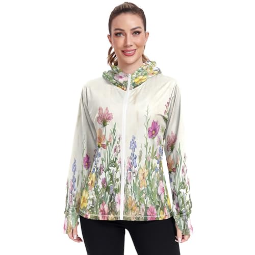 Kigai Flower Women's UPF 50+ Sun Protection Hoodie Jacket with Pocket Zip Long Sleeve Sun Shirt for Gardening Hiking Outdoor