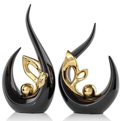 Black Gold Home Decor Accent,Abstract Ceramic Statue and Sculptures for Living Room,Mid Century Modern Decor for Desktop Bookshelf tv Stand Fireplace Coffee Table Centerpieces Decorations