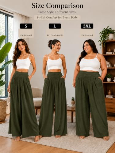 Image of Jawdrobe Women's Pure Cotton Flare Palazzo Pant | Wide Leg Trouser | Casual Office Wear | Relaxed Fit- Semi-Elastic High Waist