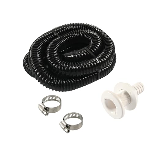 Kit de instalación de bomba de sentina de manguera de 6 pies con tapón de drenaje de casco pasante de 3/4 pulgadas y 2 abrazaderas para barcos