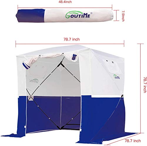 Goutime Cenador para Patio,2x2m Impermeable Plegable Camping Barnum,Carpa de Actividades Multifuncional,Carpa de Pesca,Montaje,rápido construcción Tienda,Carpas de Trabajo (Blanco y Azul) - imagen 2