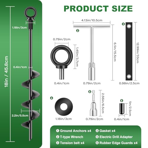 18 Inch Bodenanker Erdanker Trampoline Set 4tlg Spiral Sturmanker Anchor zum Eindrehen für Zelte Camping Outdoor Shed Unkrautvlies Zaun Pavillons Garten Haken für Hundeleine