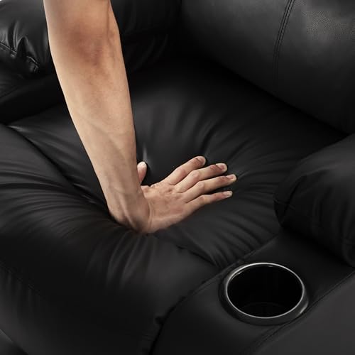 Image of Recliner Chair, Oversized Reclining Chair with Phone Holder & 2 Cup Holders, Leather Wide Rocker Chair for Adults, Single Reclining Sofa Recliner for Living Room, Office, Theater Seating