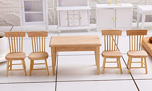 image for Z MAYABBO Wooden Dollhouse Furniture of Table & Chair, Miniature Dollh