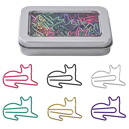 Trombones en Forme de Chat Mignon Couleurs Assorties Trombones en Métal Mini Pinces à Signets pour Organisation de Documents Scrapbooks Cahiers 60 Pièces (6 Couleurs) Cover