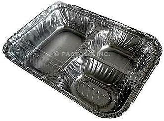 Durable Packaging 3-Compartment Oblong Aluminum Foil Take-Out Pan w/Dome Lid 50 Pack - Disposable (pack of 50)