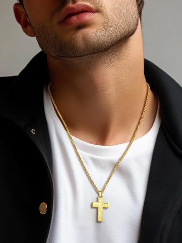 Image of U7 Cross Necklace for Men, Stainless Steel Silver Black Gold Mens Cross Necklace, 22-24 Inches