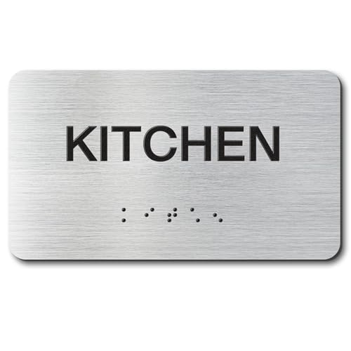 KITCHEN Signs with Raised Text & Grade 2 Braille, Brushed