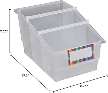 Really Good Stuff Chapter Book Classroom Library Bins with Dividers, 8.75 x 13.5 x 7.75, 4 Pack, Clear, Plastic Shelf Bin Organizers for Book Organization, Documents, Files, Magazines