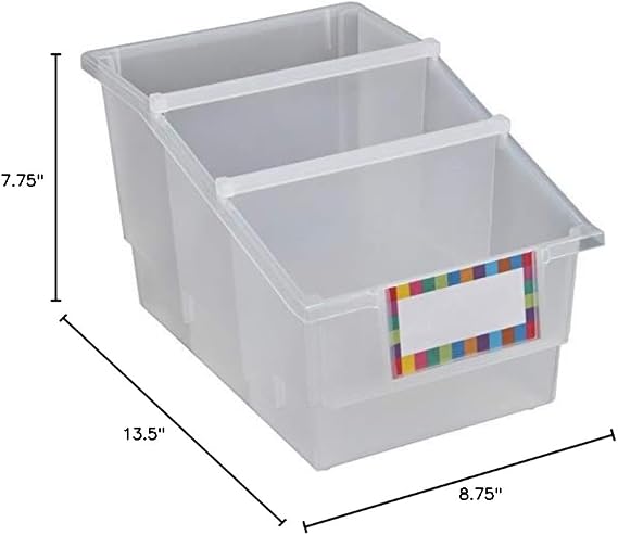 Really Good Stuff Chapter Book Classroom Library Bins with Dividers, 8.75 x 13.5 x 7.75, 4 Pack, Clear, Plastic Shelf Bin Organizers for Book Organization, Documents, Files, Magazines