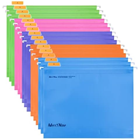 MerryNine Hanging File Folders, 15PCS Letter Size Suspension Files, Polypropylene Filing Cabinet Suspension Files with Tabs and Card Inserts for School Home Work Office Organization (Colorful) Cover