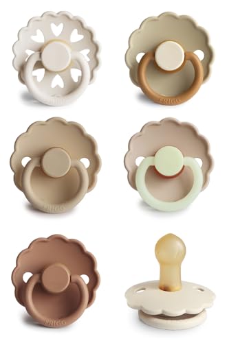 Image of FRIGG Natural Rubber Baby Pacifier 6-Pack Cinnamon Charm | Made in Denmark | BPA-Free (0-6 Months)